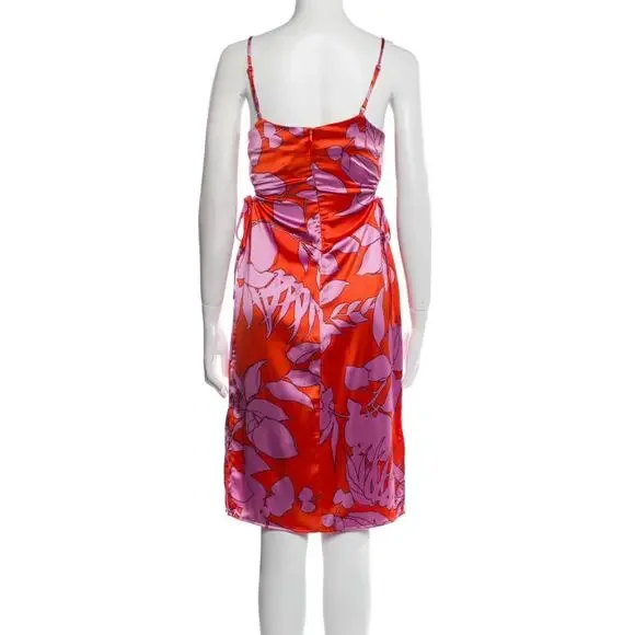 Christian Lacroix Midi Dress M Silky Satin Floral Cutout Resort Beach $460 - Picture 3 of 12